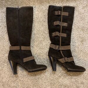 Sofft Women's Stockholm Brown Suede Buckled Tall Boots Size US 10M
